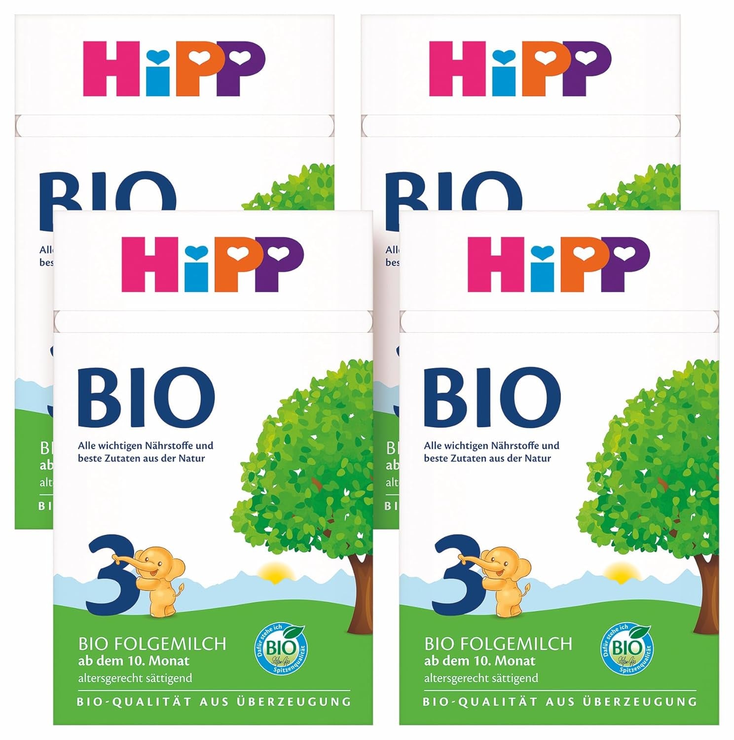 HiPP 3 Leche de continuación ecológica (4 x 600 g) - después de 10 meses, con Omega-3 (DHA, ALA), Calcio, Vitamina D, de la mejor calidad biológica