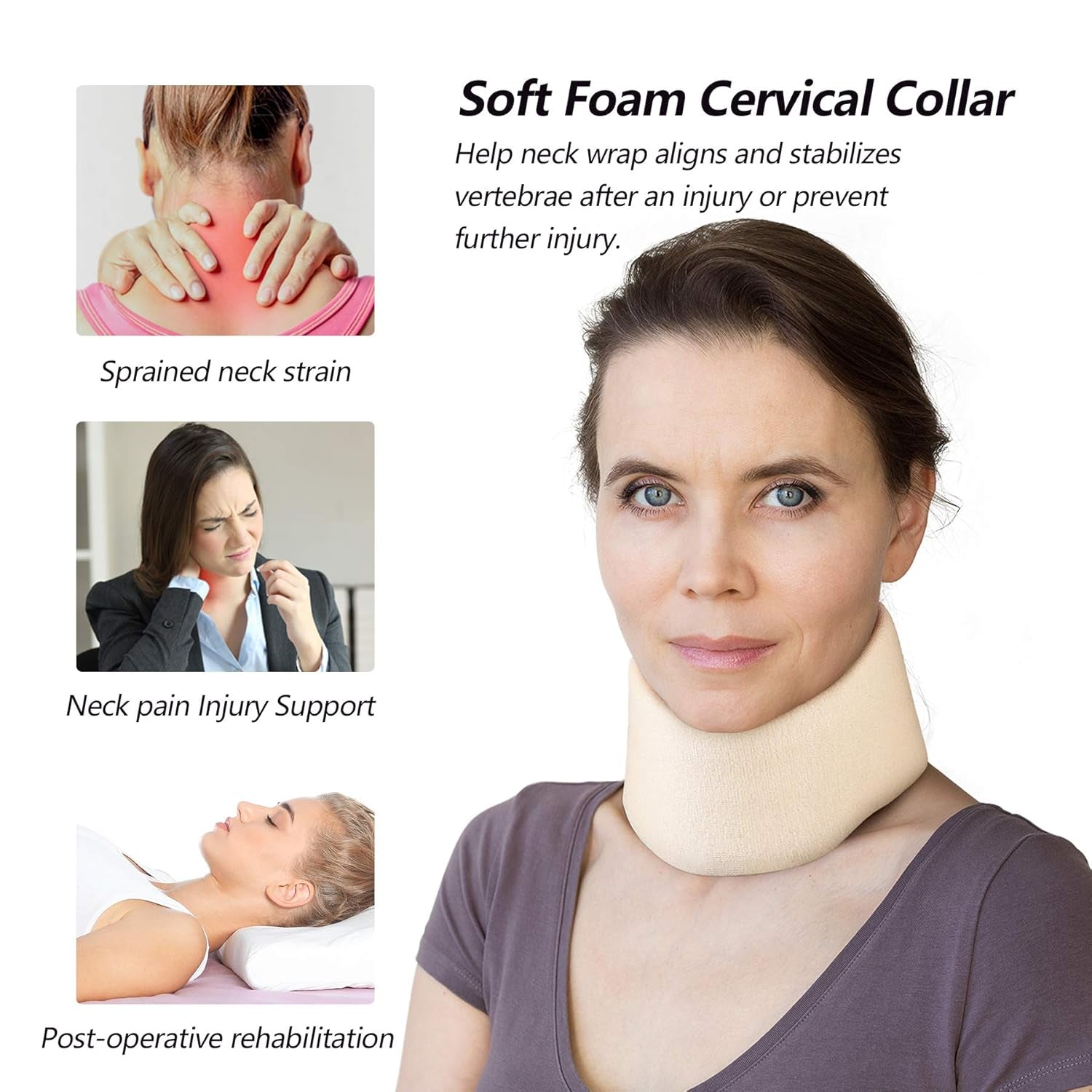 RESTCLOUD Soporte para el cuello de espuma suave, collar universal, soporte para el cuello ajustable para dormir - Alivia el dolor de cuello (blanco, cuello de 6,4 cm de profundidad, M) Almohadas ortopédicas cervicales Naty Shop