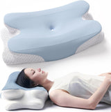RUMMY Almohada Ergonómica de Espuma Viscoelástica con Funda Lavable Extraíble para Dormir de Lado y Boca Abajo (Gris) Almohadas Ortopédicas Cervicales Naty Shop Azul