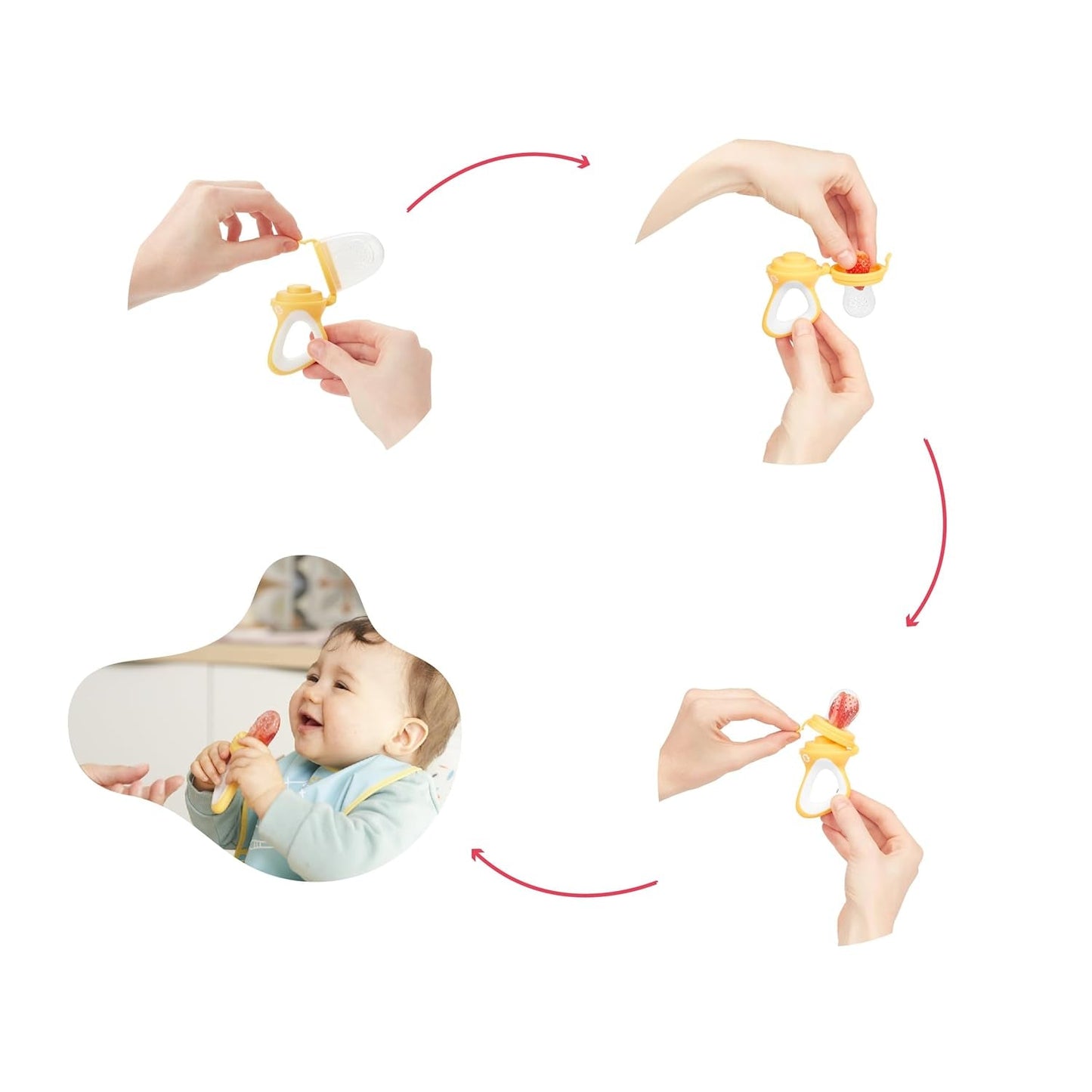 Badabulle comedero bebe con funda protectora, mango ergonómico, calma encías e introduce nuevos sabores, a partir de 4 meses, sin BPA