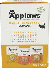 Applaws Sobres de comida húmeda natural para gatos Paquete múltiple Selección de caldo de pollo - 12 sobres x 70 g