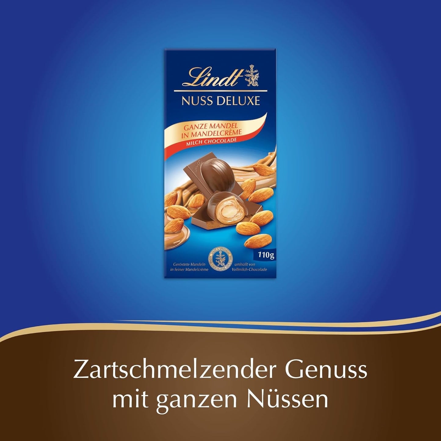 Chocolate Lindt | NUT DELUXE Barra de chocolate con leche y almendras | 110g | Chocolate con leche con almendras tostadas en una suave crema de almendras | Barra de chocolate