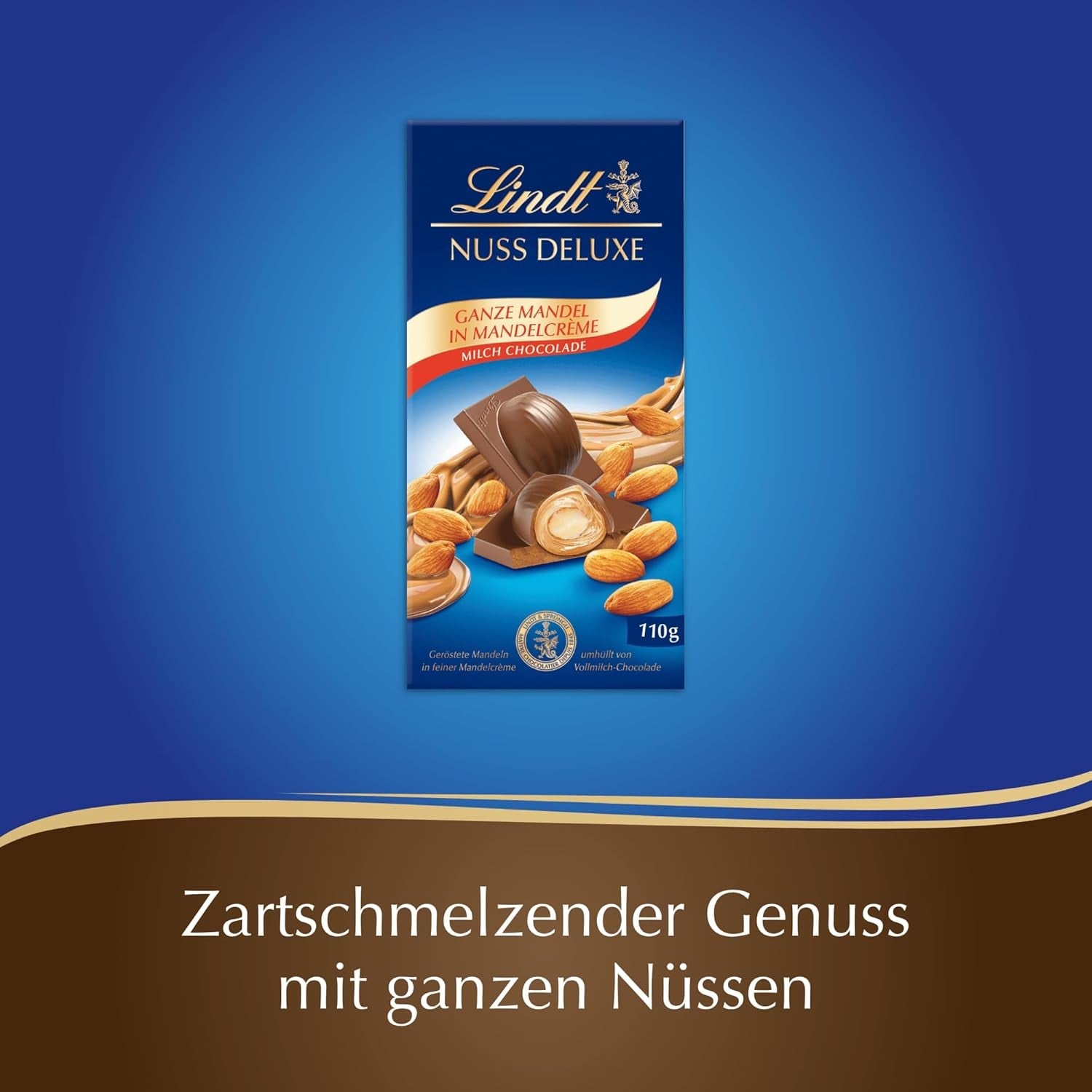 Chocolate Lindt | NUT DELUXE Barra de chocolate con leche y almendras | 110g | Chocolate con leche con almendras tostadas en una suave crema de almendras | Barra de chocolate