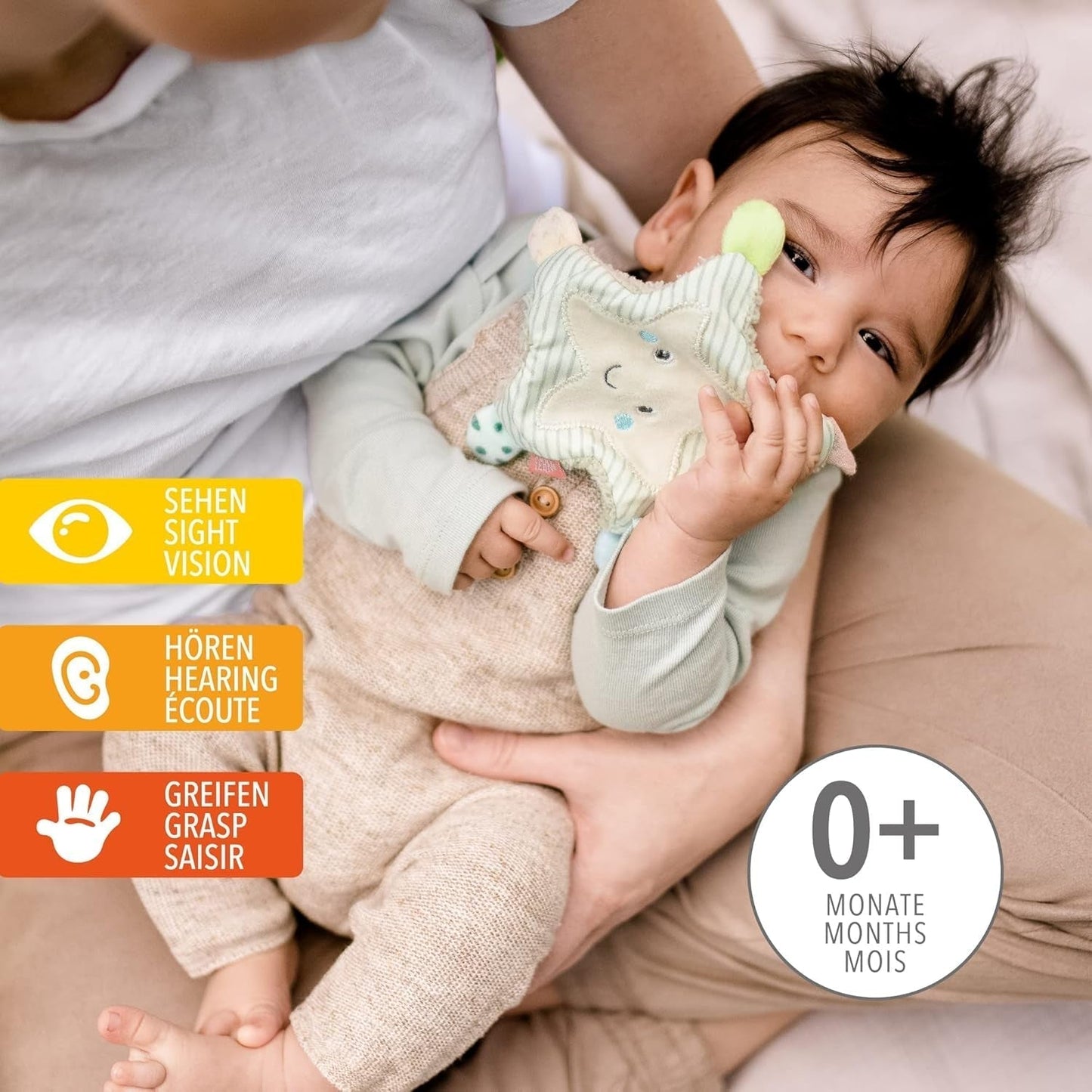 Fehn Estrella de mar crujiente - juguete para agarrar y jugar para bebés y niños pequeños a partir de 0 meses & SIGIKID 41179 juguete de agarre mariposa estrellas rojas y verdes Baby Toys Naty Shop