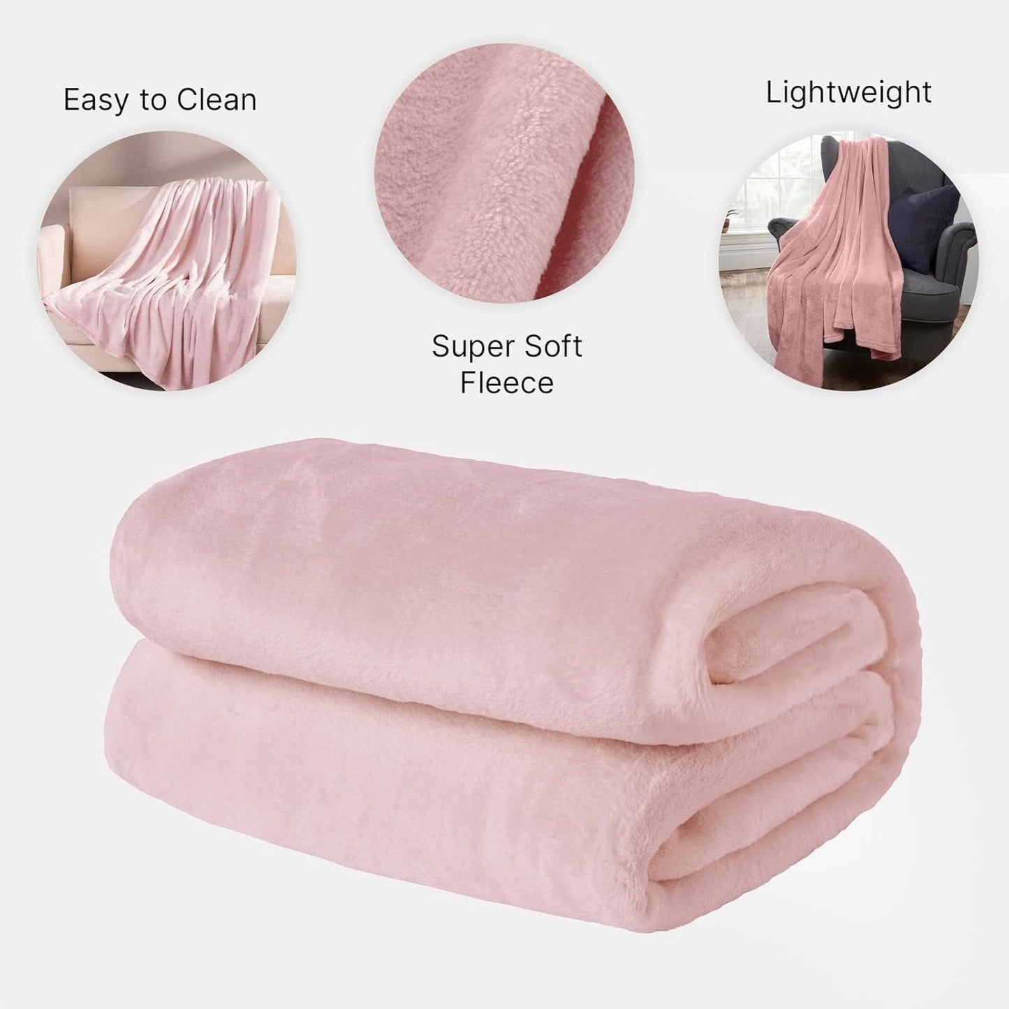 Brentford's Manta Polar De Franela, Extra Suave, Grande, Esponjosa, Cálida, Colcha para Dormitorio, Cama Individual, Sofá, Sofá, Rosa Rubor - 120 X 150 Cm Camas y Mantas Beuche den Brentfords-Store