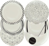 Servicio de mesa gráfica, 18 piezas para 6 personas, porcelana, blanco