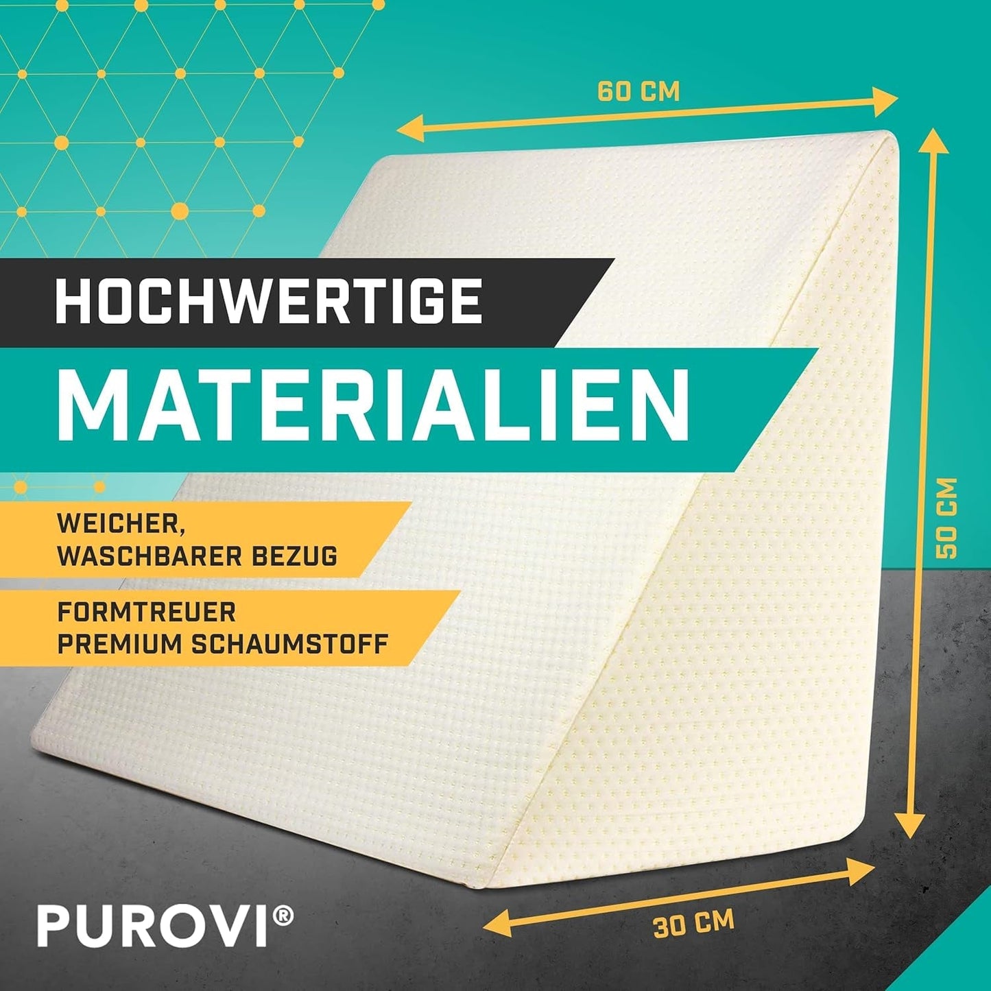 Almohada de cuña para cama y sofá - Ideal como almohada de lectura, para la espalda en la cama o para elevar las piernas - Espuma dimensionalmente estable - Funda lavable
