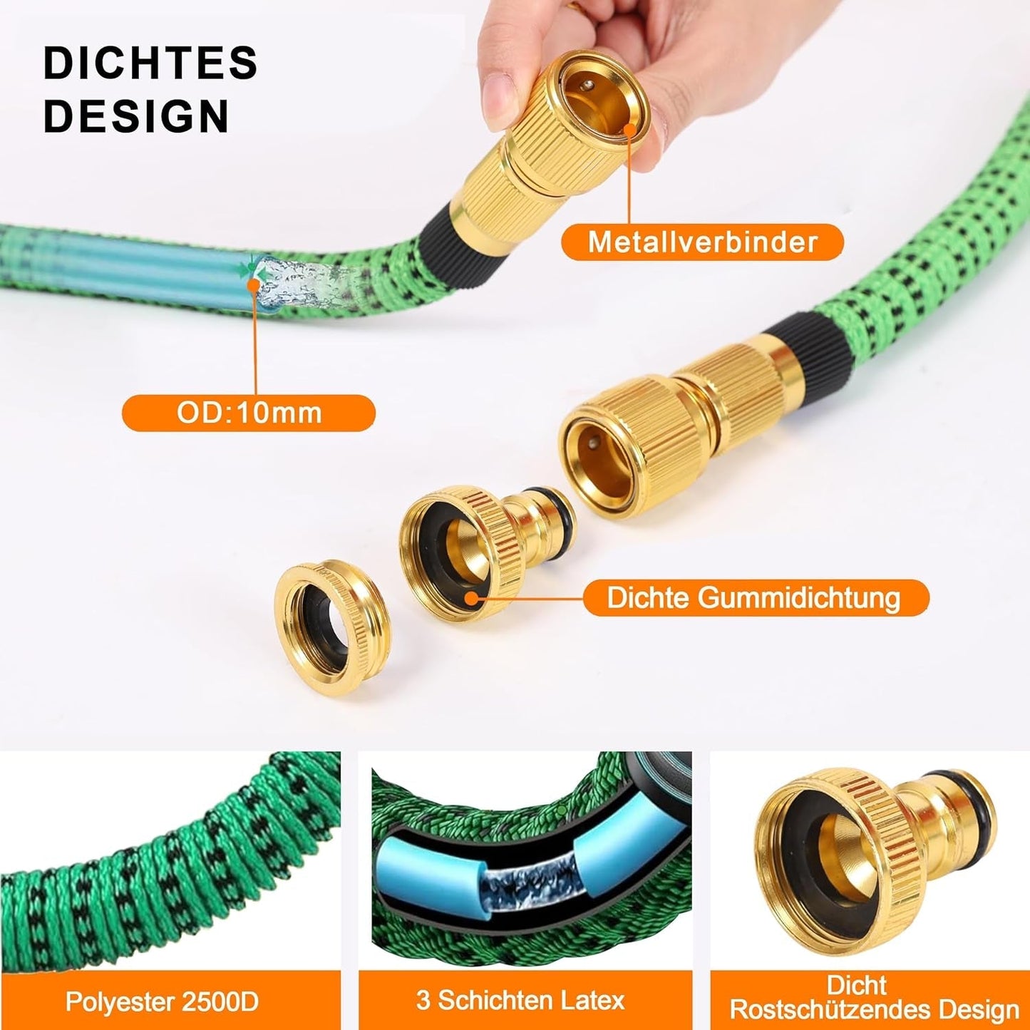 Manguera De Jardín Extensible De 45 M, Manguera De Agua Flexible Retráctil Automática, 10 Patrones De Rociado, TPE 2500D, Conectores De Metal, Para Jardines Extra Grandes, Agricultura, Limpieza