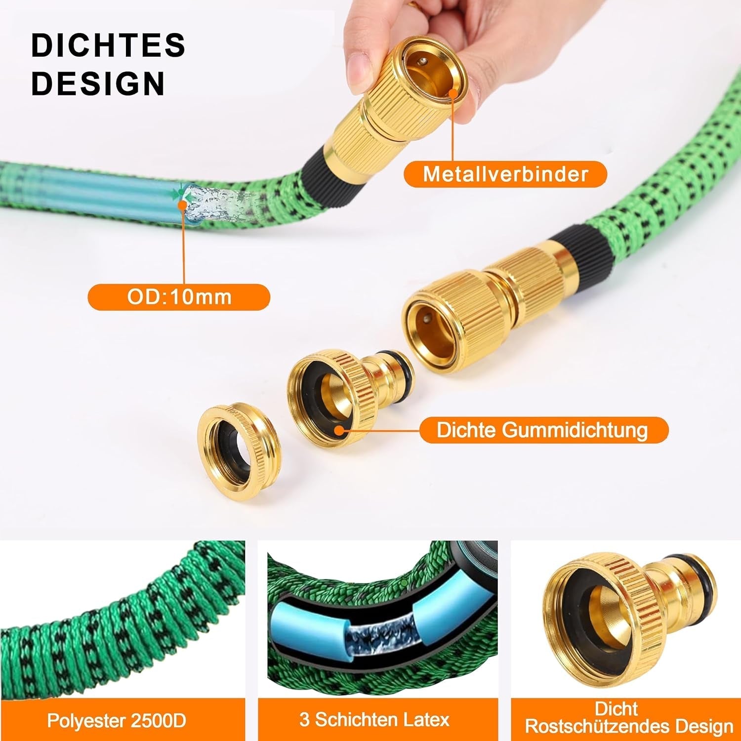 Manguera De Jardín Extensible De 45 M, Manguera De Agua Flexible Retráctil Automática, 10 Patrones De Rociado, TPE 2500D, Conectores De Metal, Para Jardines Extra Grandes, Agricultura, Limpieza