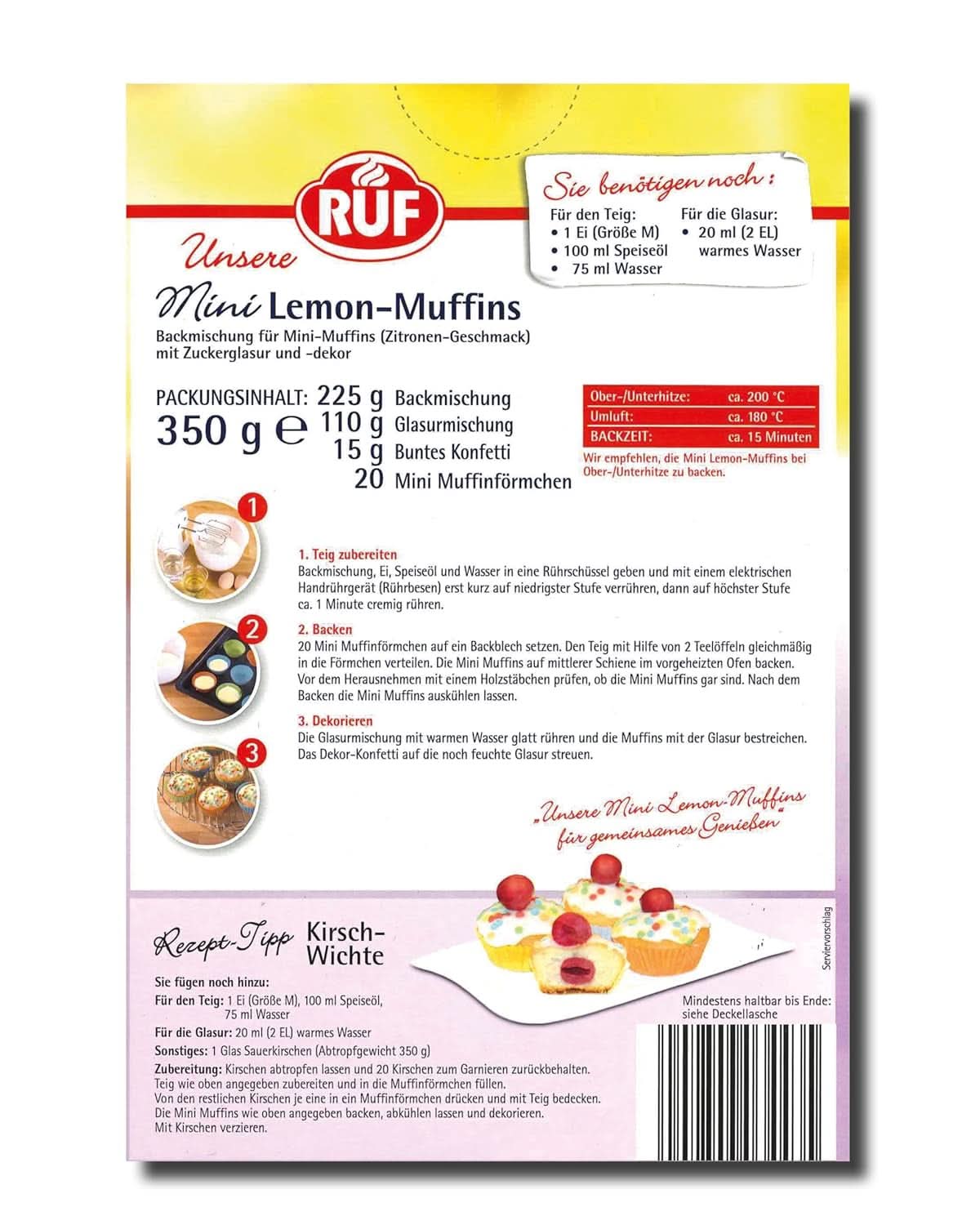 RUF Mini muffins con limón, preparado para hornear con sabor a limón, 350 gramos Cocina Naty Shop