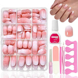 Kit de 360 ​​Piezas de Uñas Postizas - Uñas Postizas Degradadas Cortas, Color Rosa Desnudo y Blanco - Pegamento Cuadrado en Uñas Postizas - Uñas Autoadhesivas Brillantes de Cobertura Completa para Mujeres y Niñas (Cuadrado)