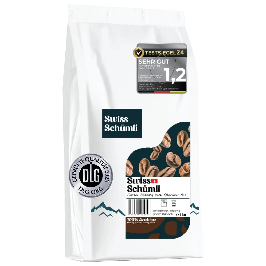 Con más de 175 años de experiencia: Schwiizer Schüümli Café suizo Schümli en grano 1 kg – Tostado ligero para un fino café Schümli, crema perfecta, intensidad 2/5, acidez 1/5 – para disfrutar de un verdadero café