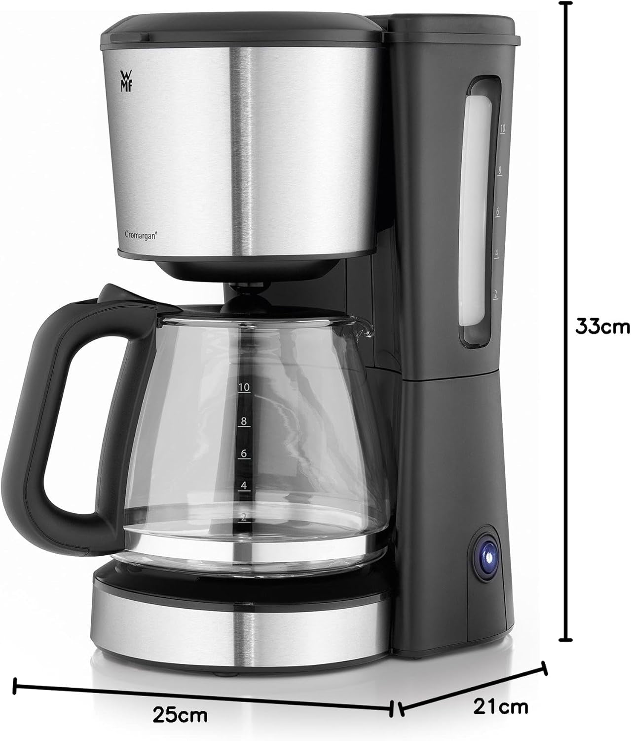Cafetera espresso WMF Bueno con jarra de cristal, café filtrado, 10 tazas, botón encendido/apagado, sistema antigoteo, filtro oscilante, parada automática, placa calefactora, 1000W