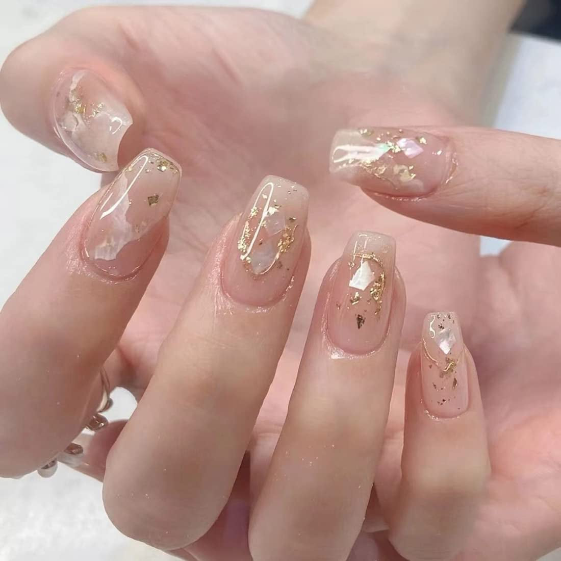 24 uñas postizas cuadradas desnudas francesas cortas de cobertura completa para mujeres y niñas