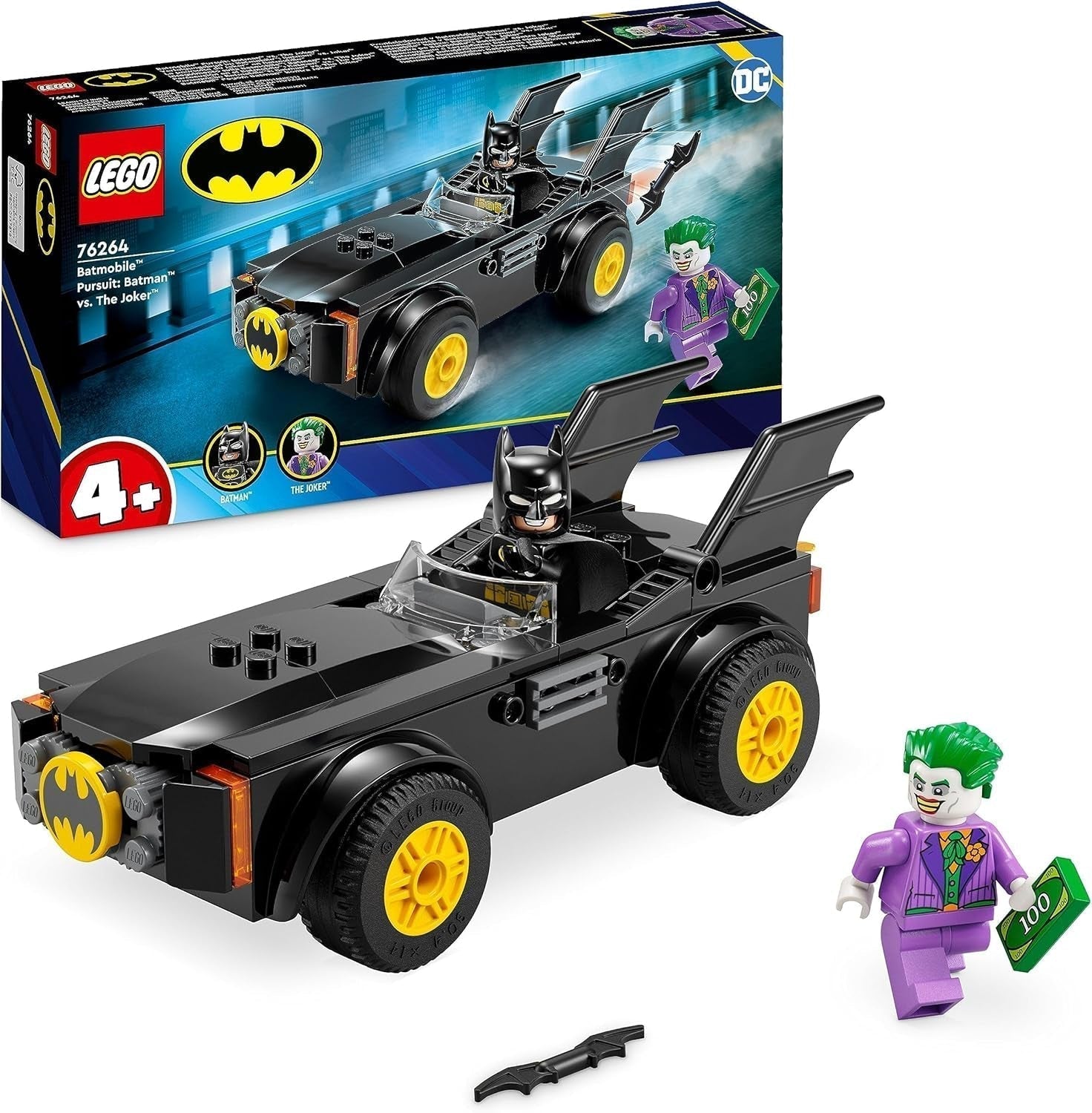 LEGO 76264 DC Persecución en el Batimóvil: Batman Vs. Juego de coches de juguete Joker, set inicial de superhéroe con 2 minifiguras, juguete para preescolares, niños, niñas a partir de 4 años, kits de construcción de montaje rápido Besuche den LEGO-Store Single