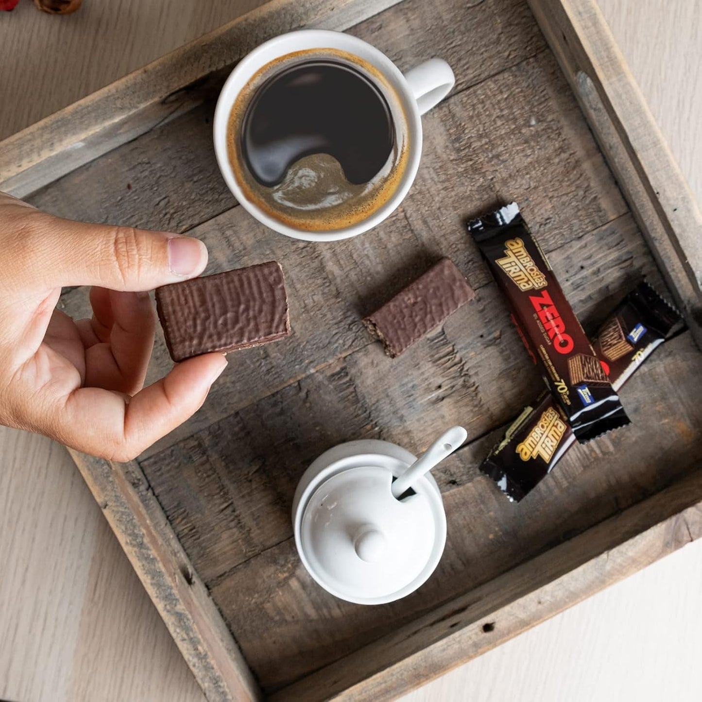 Gofres con chocolate negro Tirma 70% cacao | Sin azúcar añadido | Apto para dietas cetogénicas | Bajo en carbohidratos | Para diabéticos Paquete múltiple de obleas de chocolate | 3 piezas | 64,5 gramos