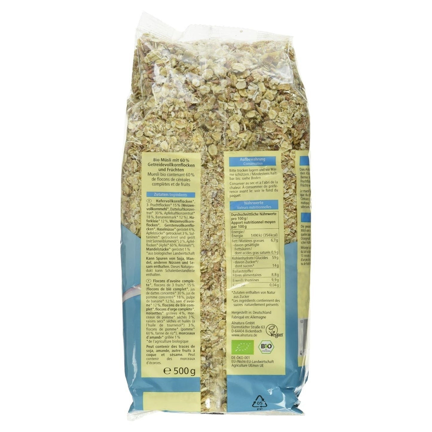 Muesli Bircher ecológico, vegano (1 x 500 g)