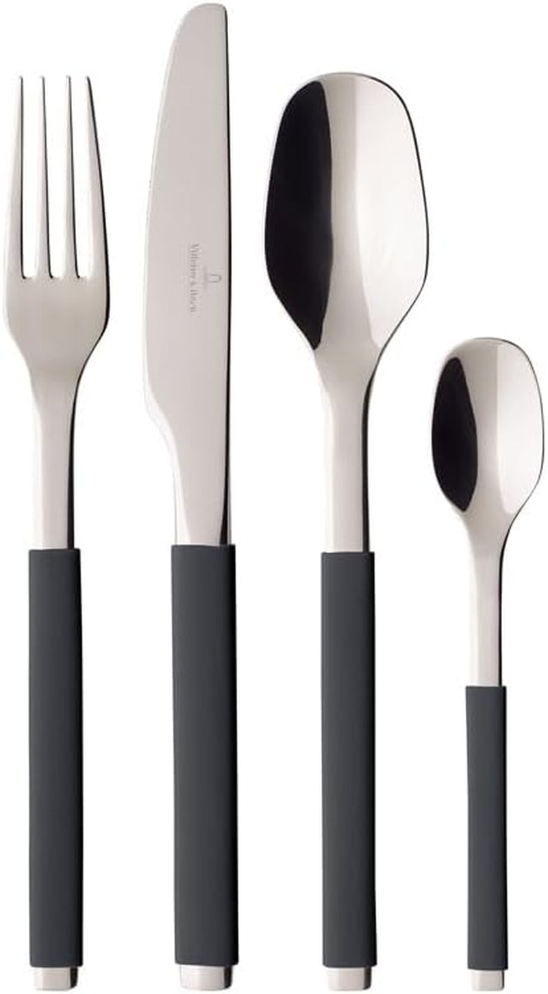 Villeroy And Boch S+ Cosy Grey Vajilla para hasta 6 personas, 24 piezas, acero inoxidable, mango recubierto de silicona gris Cocina Naty Shop