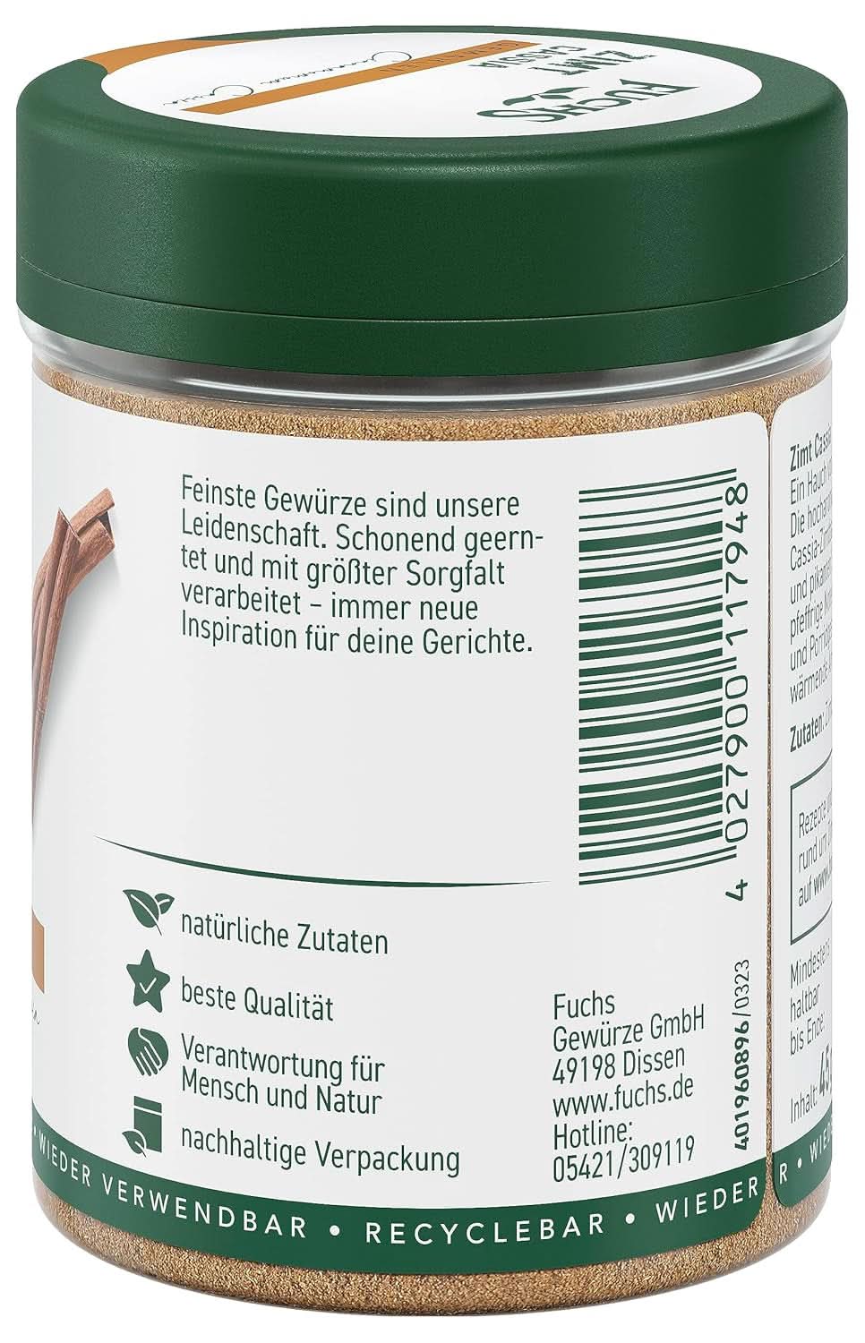 Canela Casia Molida Fuchs - Para aromatizar repostería, postres o tés, 45 gramos Condimentos Naty Shop