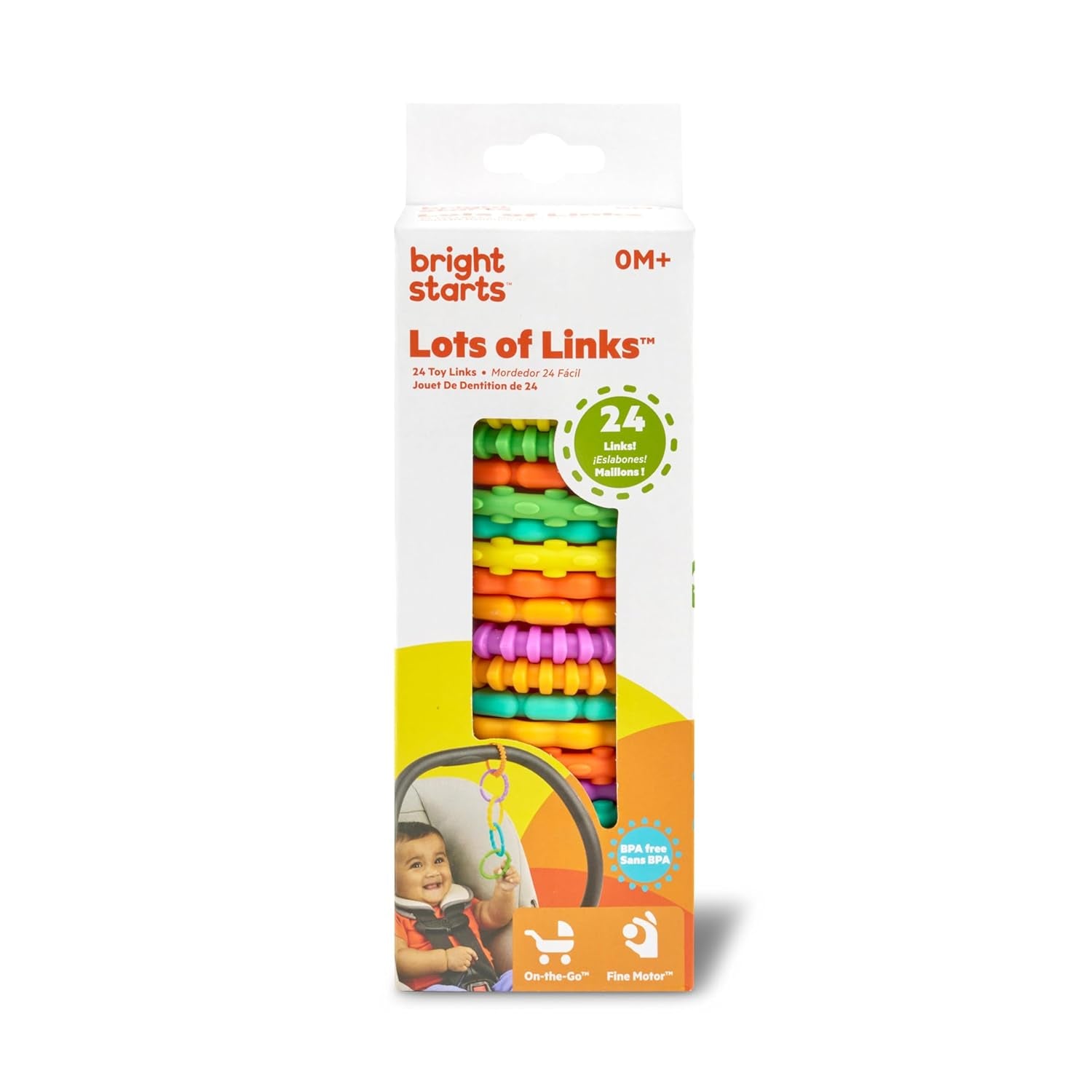 Bright Starts, Oball, eslabones de conexión de cadena para cochecito, muchos eslabones, plegable, fácil de colocar, fácil de limpiar, perfecto para viajar Bebe Toys Naty Shop