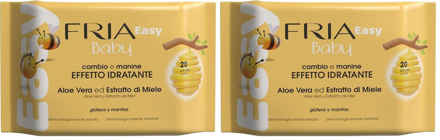Toallitas húmedas Easy Baby con aloe vera y extracto de miel, hidratantes para la piel, dermatológicamente probadas, paquete de 20 toallitas