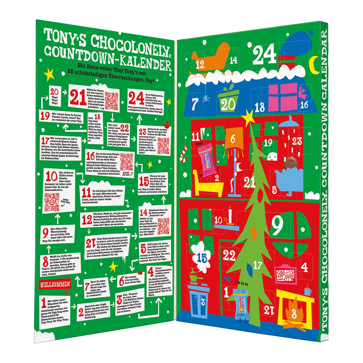 Calendario de Adviento de chocolate belga Fairtrade Tony's Chocolonely - 24 días, 10 deliciosas variedades