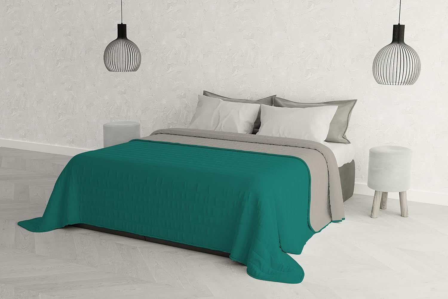 Ropa de cama italiana Estivo cama individual, lino, Aqua, 170 X 270 Cm Edredones y edredones Naty Shop Aqua/gris 260 X 270 Cm