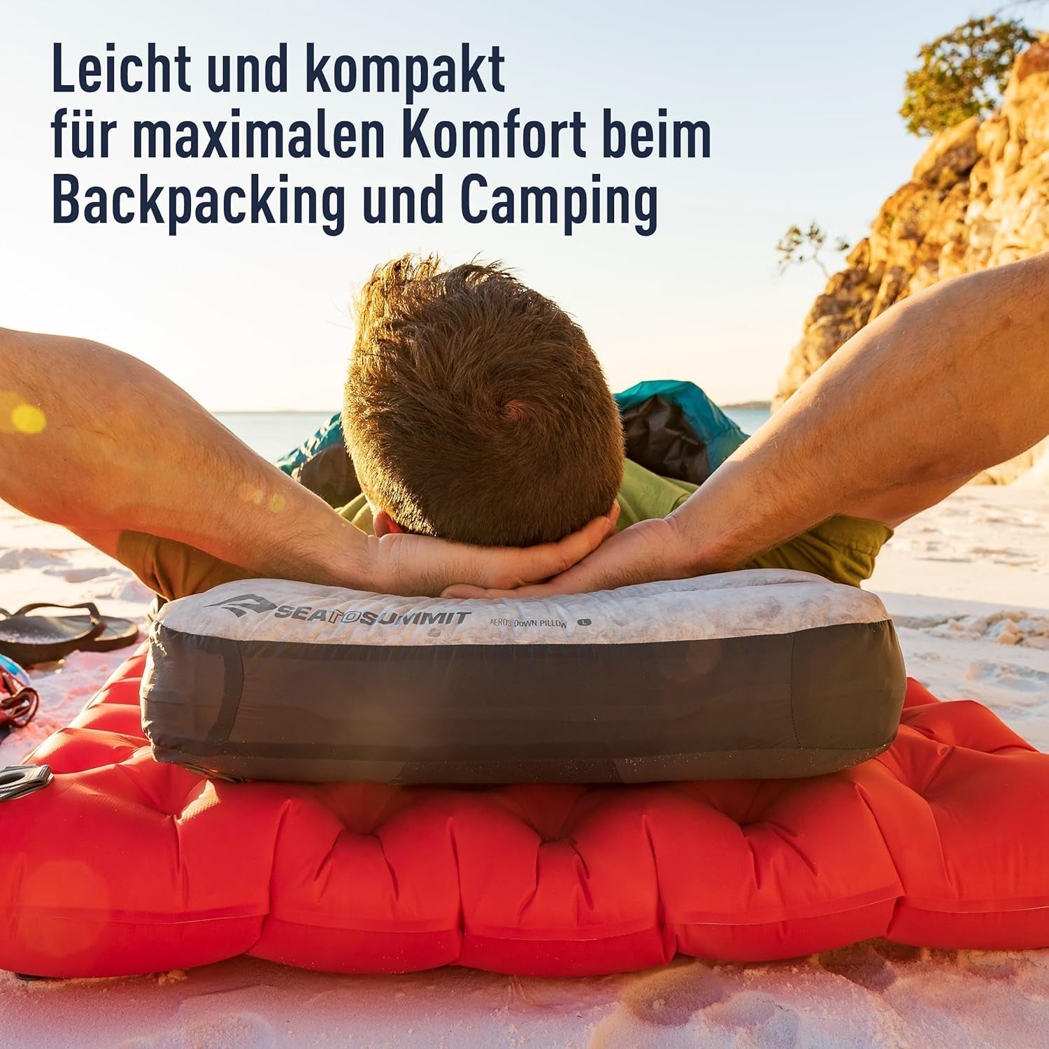 Sea to Summit - Almohada de viaje Eros Down L - Ultraligera e hinchable - Material 10D - Almohada de plumón premium - Antideslizante - Para senderismo y acampada - 42 x 28 x 12 cm - Gris - 95 g Naty Shop Almohadas de viaje
