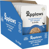 Applaws Nassfutter 100% natural para Katzen, Thunfischfilet mit Krabben in Brühe - Paquete con 12 bolsas de 70 g