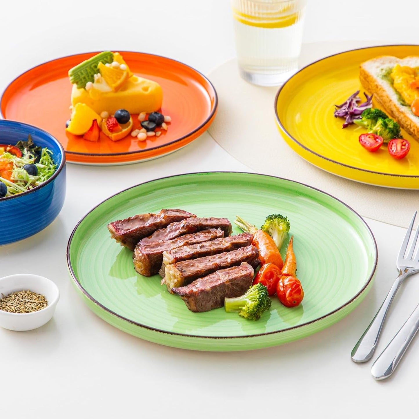 Vajilla para 6 personas Vancasso Bonita Vajilla de gres de 18 piezas Juego de platos y cuencos Servicio redondo Combinación de 6 platos llanos Ensaladeras y cuencos cada uno