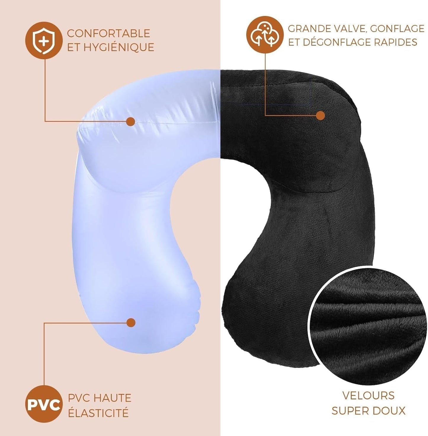Almohada de Viaje Inflable, Almohada de Viaje con Antifaz para Dormir + Tapones para los Oídos + Bolsa de Transporte, Súper Ligera y Portátil, Ideal para Avión, Coche, Hogar, Oficina, Negro Naty Shop Almohadas de Viaje