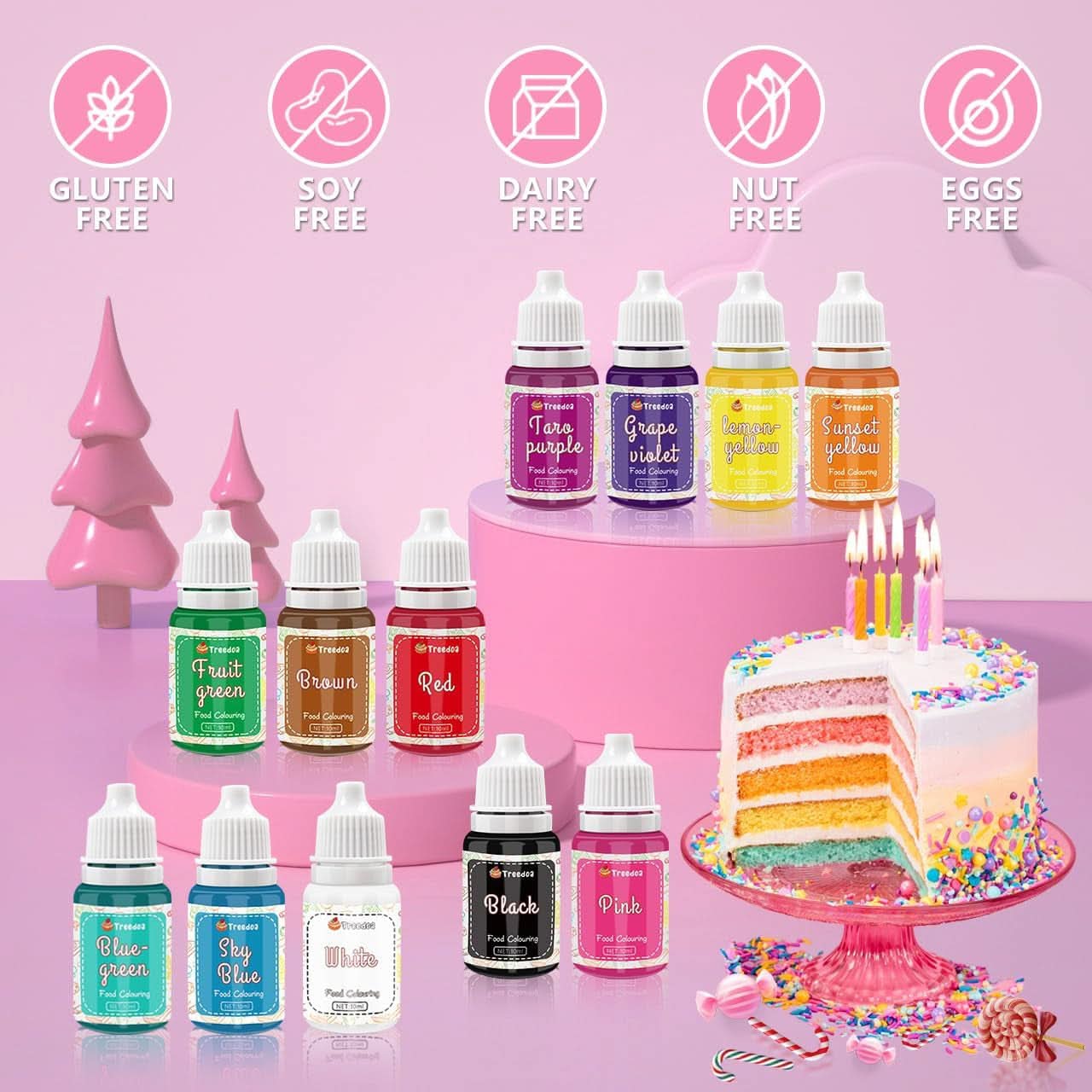 Set de 12 colorantes alimentarios líquidos, 10 ml Naty Shop