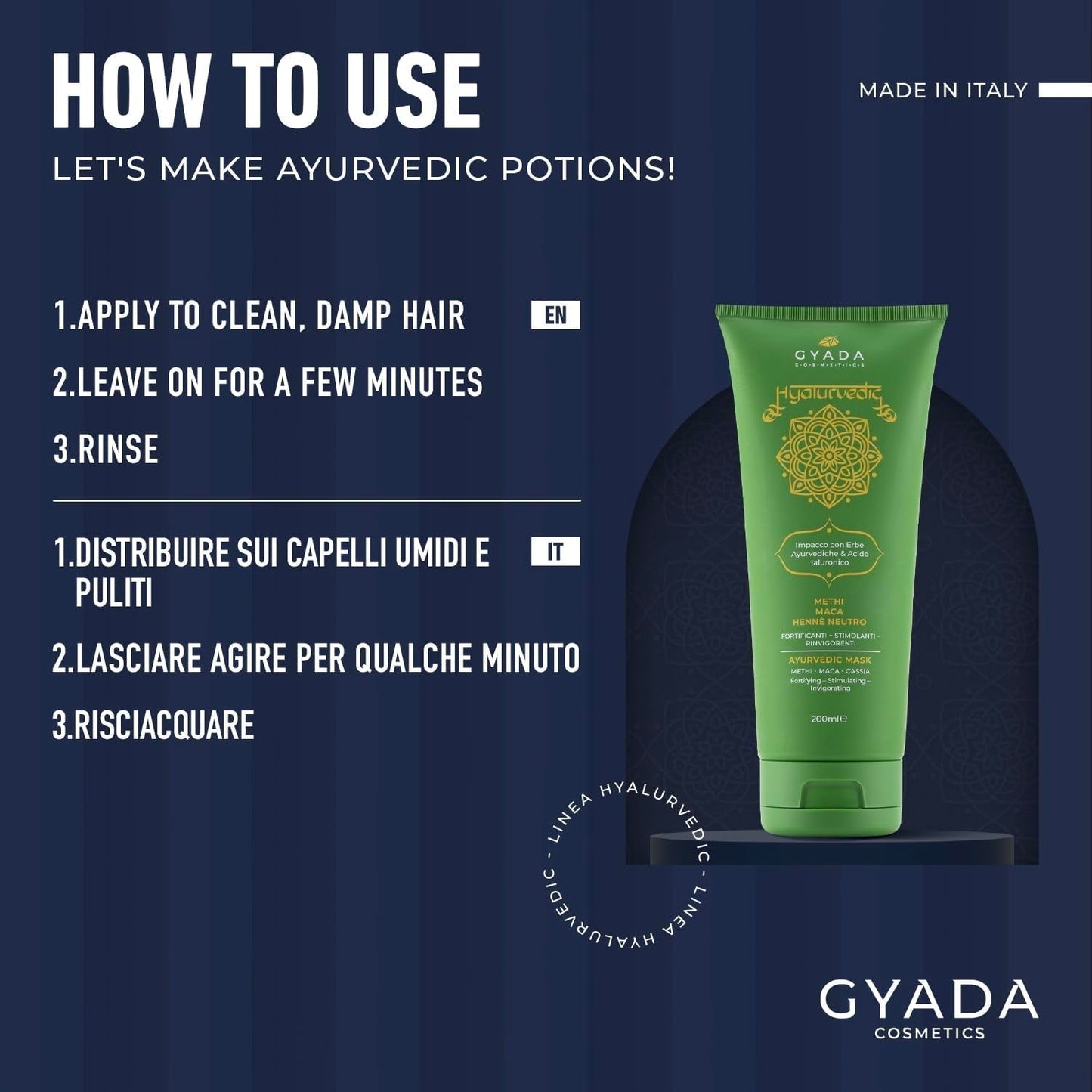 GYADA COSMETICS, Compresa Ayurvédica Fortalecedora Hialurvédica, Tratamiento Profesional para Cabello Fino y Débil, Anti-Frizz con Methi, Maca, Henna Neutra, Mascarilla Capilar Naty Shop 200ml