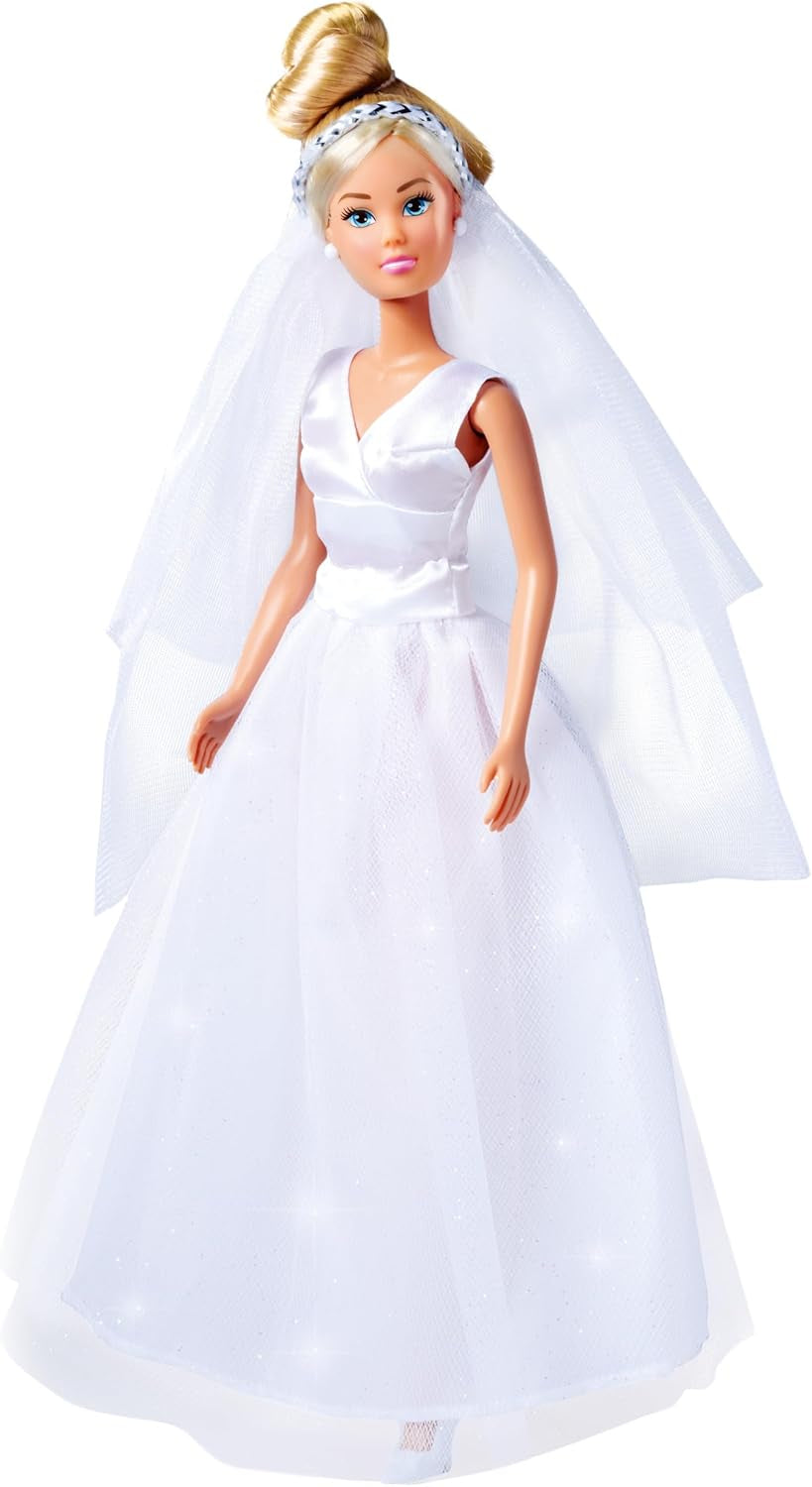 Simba 105733414 - Vestido de novia Steffi Love, 2 diseños surtidos, Solo se proporciona un artículo, Muñeca con un hermoso vestido de novia, 29 cm, Edad 3+