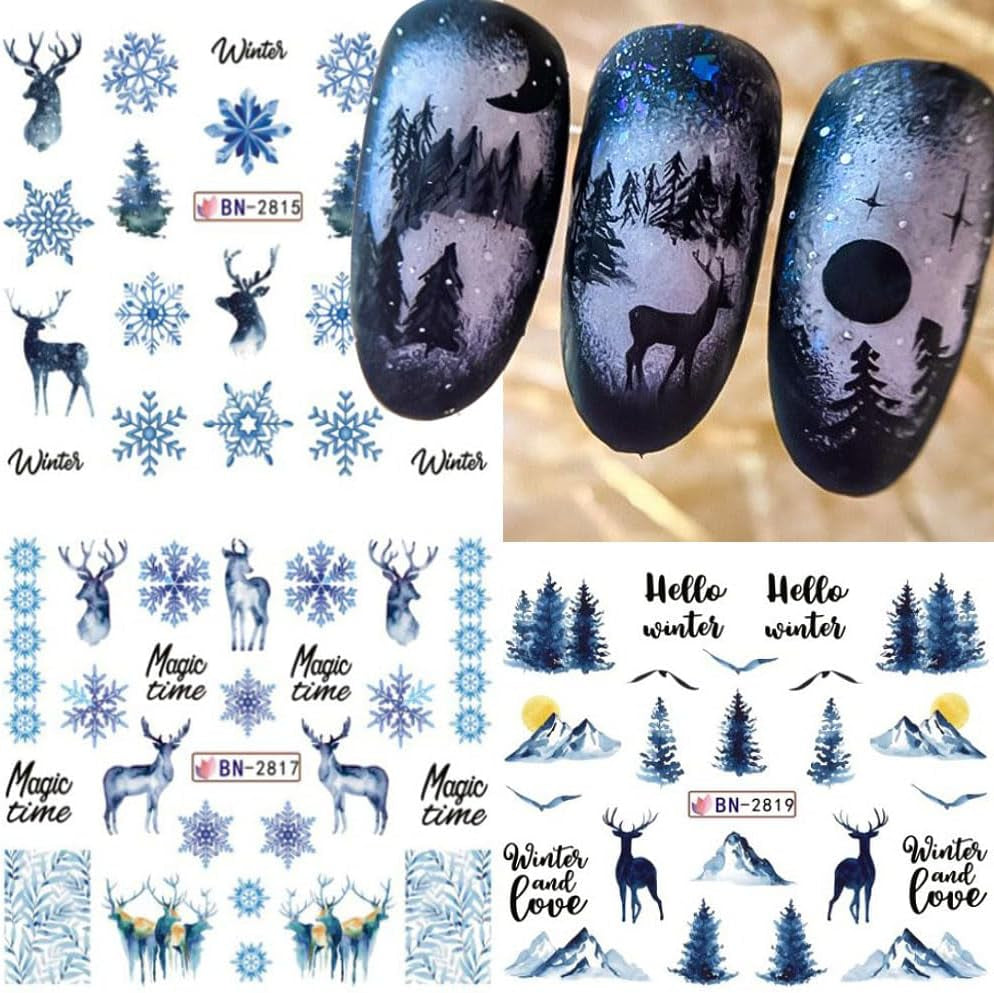 Pegatinas de uñas navideñas 3D, autoadhesivas, transferencia de agua, árbol de Navidad, copo de nieve, alce, pingüino, arte de uñas navideño, diseños de uñas de invierno, pegatinas navideñas, accesorios para uñas