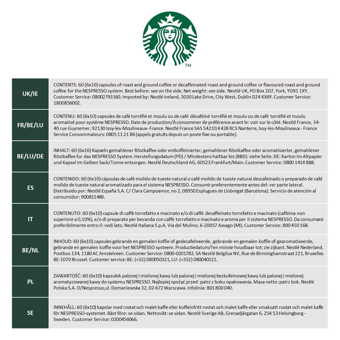 STARBUCKS de Nespresso, Helle Röstung, Karamell Aromatischen Kaffeekapseln 6 x 10 (60 Kapseln)