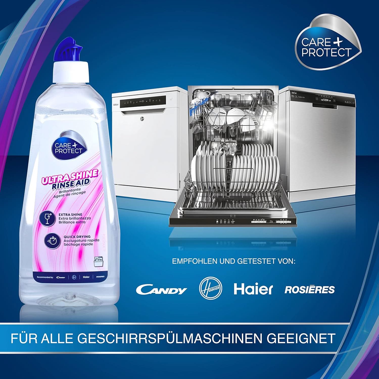 CARE + PROTECT- Abrillantador Universal Extra Brillo para lavavajillas / Para todos los lavavajillas / Secado rápido / 500 ml Detergentes de Cocina Naty Shop