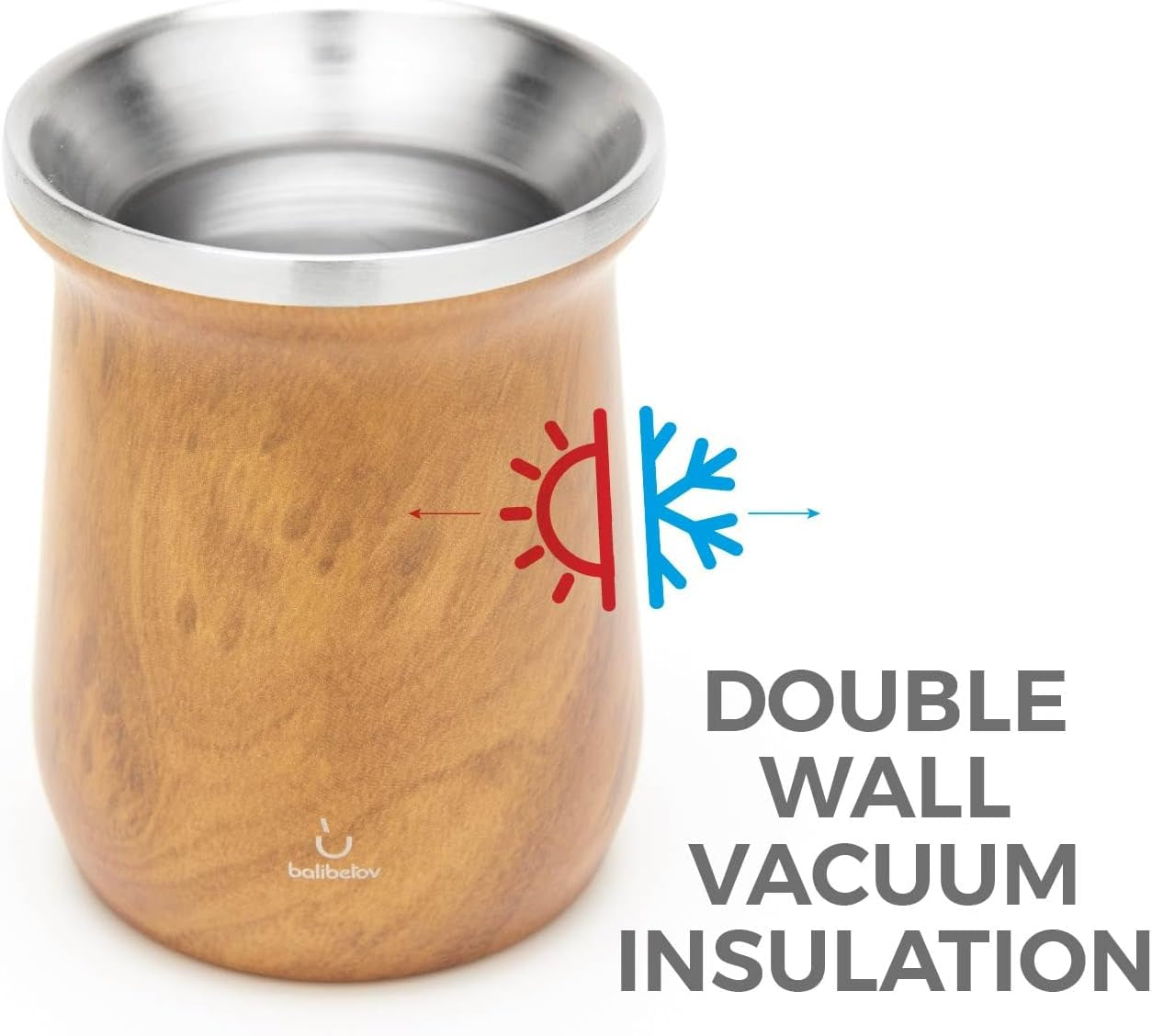 Juego de té Yerba Mate balibetov (taza de mate) hecho de acero inoxidable con bombilla (pajita) para mate, Juego de Yerba Mate fácil de limpiar y muy duradero (MADERA)