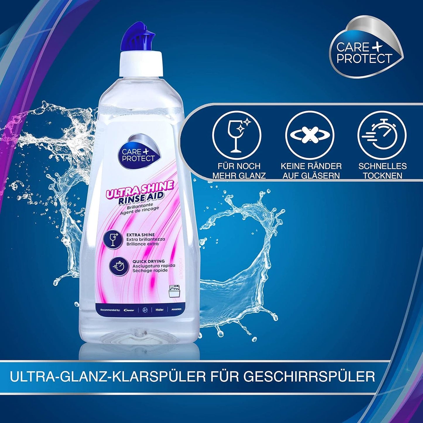 CARE + PROTECT- Abrillantador Universal Extra Brillo para lavavajillas / Para todos los lavavajillas / Secado rápido / 500 ml Detergentes de Cocina Naty Shop