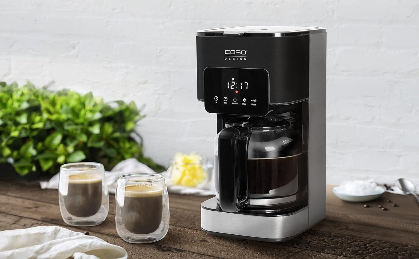 CASO Coffee Taste and Style Cafetera espresso con filtro permanente, 1,5 l, temperatura óptima de preparación 92-96 °C, sistema antigoteo, cabezal de preparación optimizado, acero inoxidable, 12 tazas