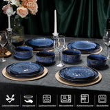 Homikit Juego de Vajilla de 12 Piezas para 4, Combo de Vajilla con Platos, Platos de Postre y Cuencos de Cereal, Apto para Microondas y Lavavajillas, Azul Elegante
