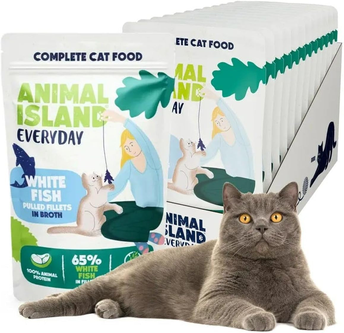Nassfutter Alleinmenü Katze Adult Filets Kabeljau in Brühe Hoher Feuchtigkeitsgehalt Packung, 12 x 85 g