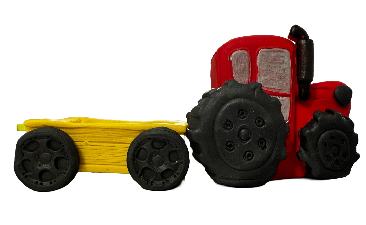 Set de 2 decoraciones comestibles en pasta de azúcar, Tractor con remolque Decoraciones en pasta de azúcar Nati Shop