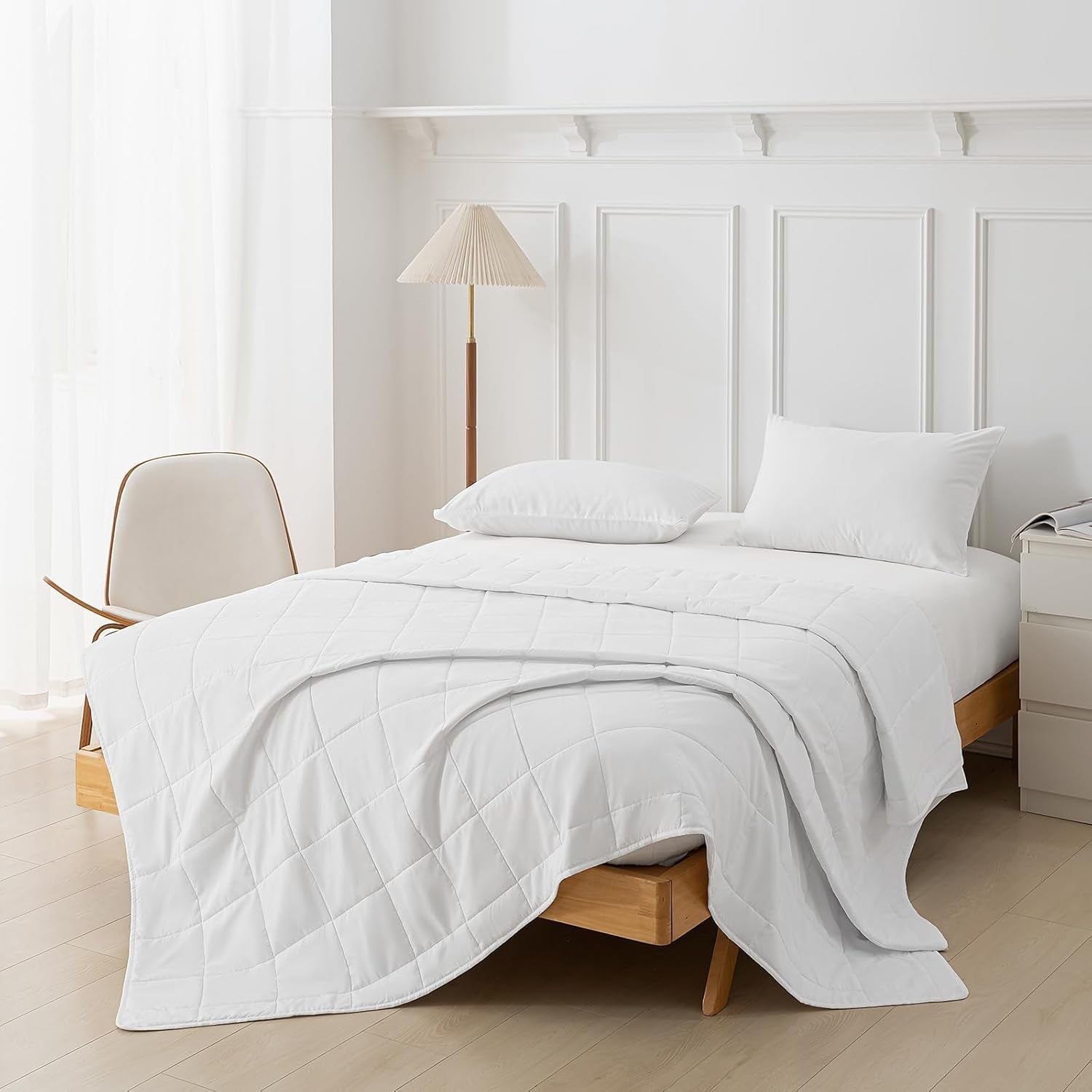 Edredón de verano 155X220 Edredón de verano ligero Edredones de 90 GSM Edredón de 155X220Cm Edredón fino Utilizable sin funda Edredón refrescante Suave Acogedor Blanco Edredones y edredones Naty Shop