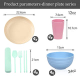 Juego de cubiertos de plástico para camping para 4 personas, reutilizables, indestructibles, platos, tazas, tazones y cubiertos, ligeros, ecológicos, reutilizables, aptos para microondas y lavavajillas
