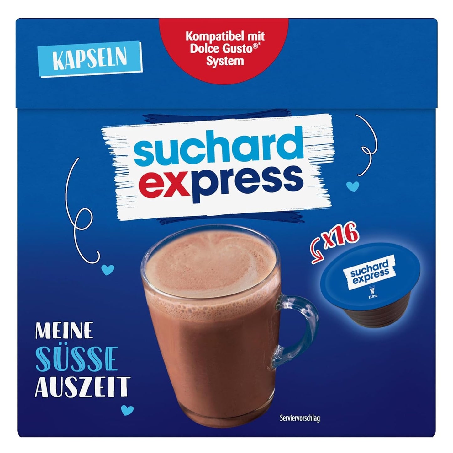 Suchard Express Kakao Cápsulas para Dolce Gusto, 3x 16 Cápsulas, compatibles con Máquina Nescafé Dolce Gusto, Cremige Trinkschokolade