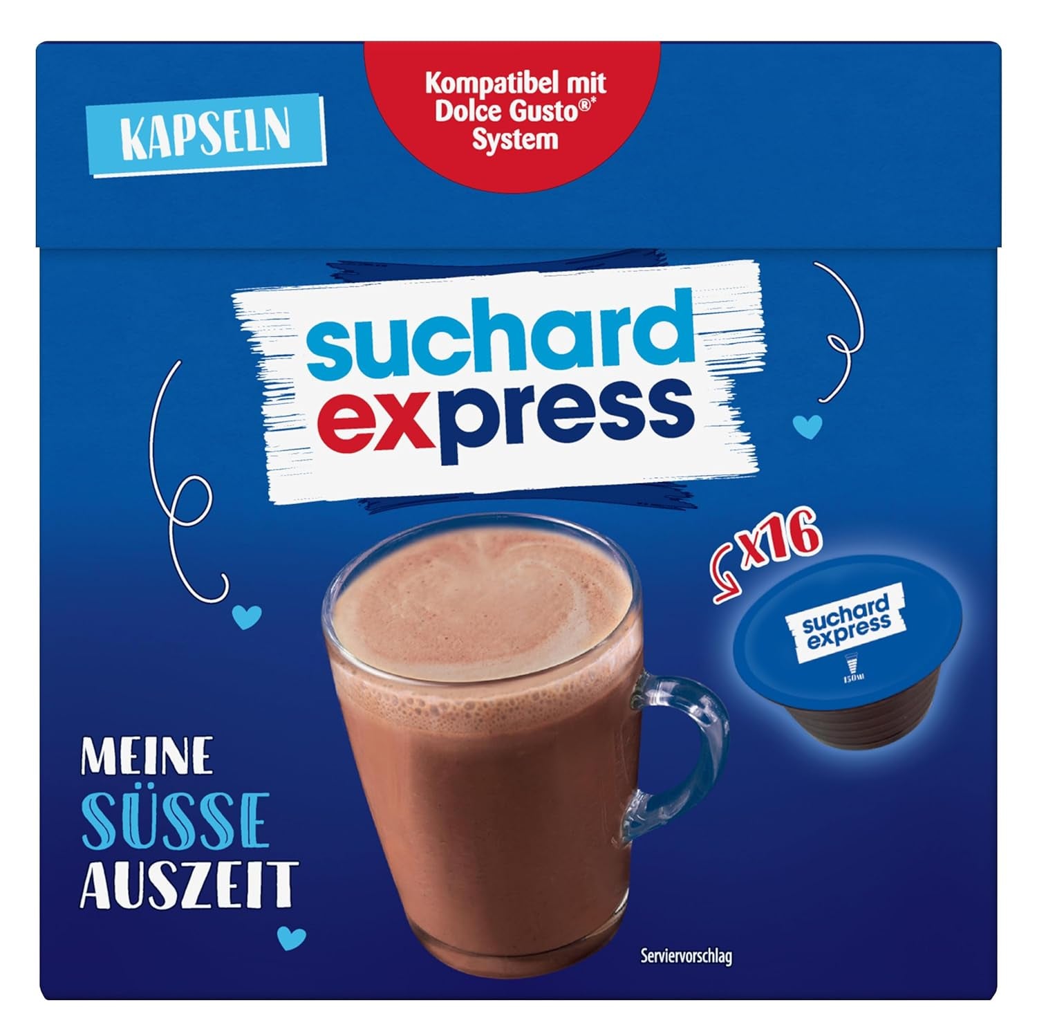 Suchard Express Kakao Cápsulas para Dolce Gusto, 3x 16 Cápsulas, compatibles con Máquina Nescafé Dolce Gusto, Cremige Trinkschokolade