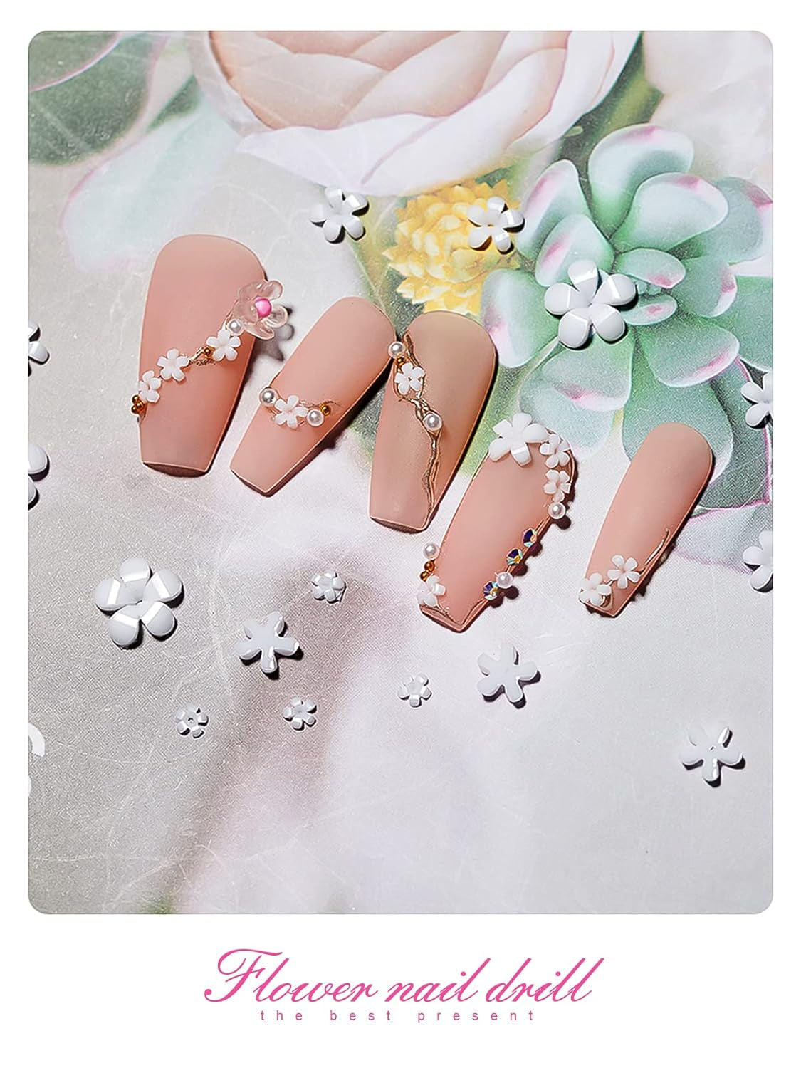 Kalolary Flowers Nail Art Charms, flores acrílicas 3D para uñas, cinco pétalos, adornos florales, gemas de uñas, diamantes de imitación, cuentas de metal mixtas para bricolaje, diseño de uñas, fabricación de joyas (2 cajas)