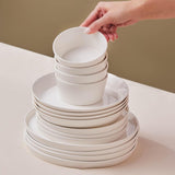 Juego de vajilla Karaca Stream Bone Bomo para 12 personas, juego de platos cuadrados elegantes, vajilla de porcelana blanca elegante