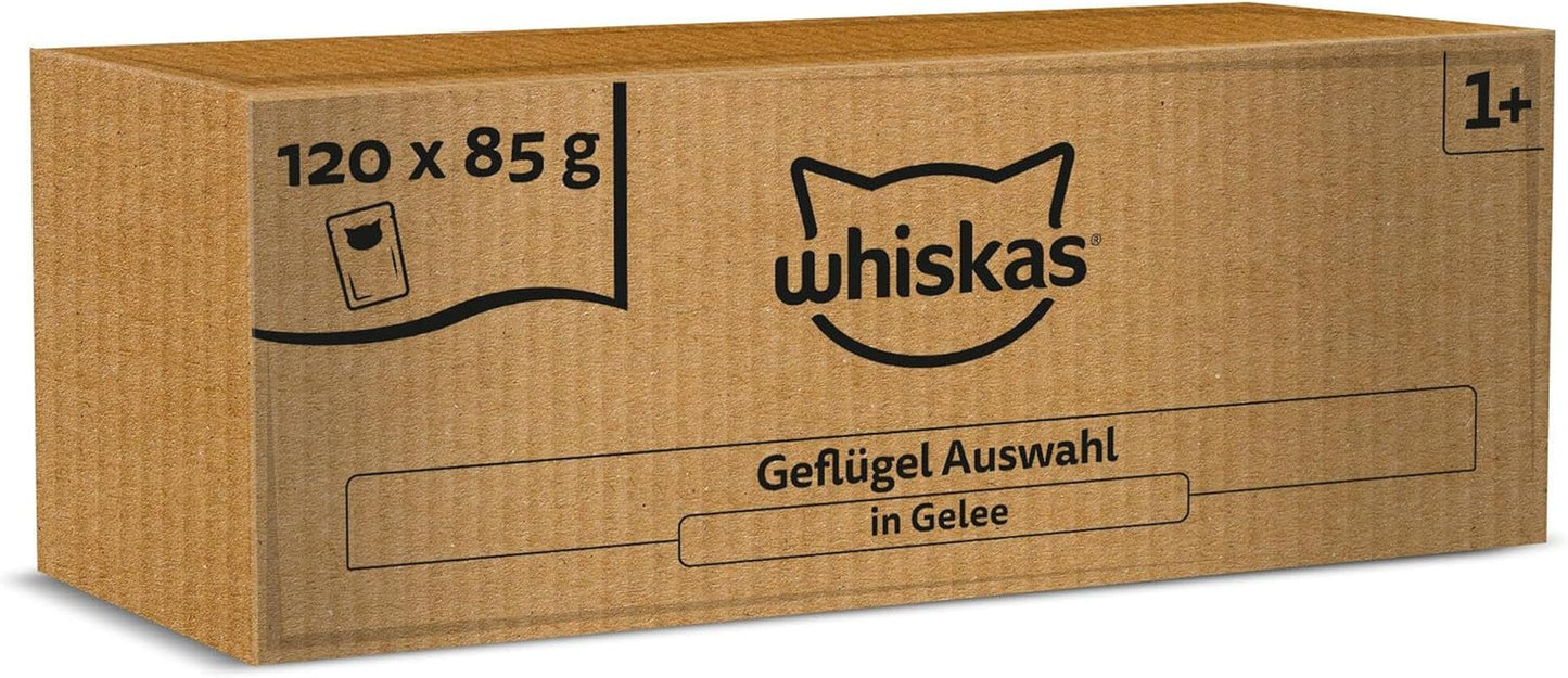 WHISKAS Comida húmeda para gatos en gelatina 120 x 85g Selección de aves